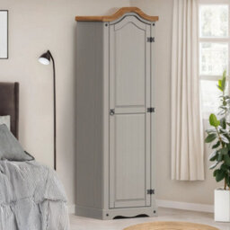 Wardrobe 1 Door Arch Top Grey Solid Wood Mexican Pine Wooden Single Robe - thumbnail 5