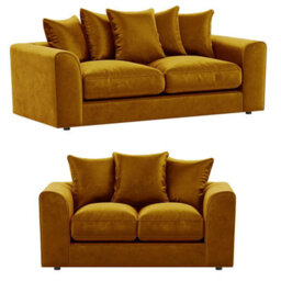 Furnishings For Less UK Brooklyn Plush Velvet Fibre Fabric Sofa Set 3 And 2 Seater Sofa Gold - thumbnail 1