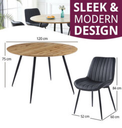 Hallowood Furniture Cullompton Large Round Dining Table With Light Oak Effect Top (120Cm) With 4 Black Leather Chairs - thumbnail 3
