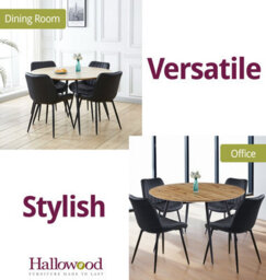 Hallowood Furniture Cullompton Large Round Dining Table With Light Oak Effect Top (120Cm) With 4 Black Leather Chairs - thumbnail 6