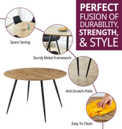 Hallowood Furniture Cullompton Large Round Dining Table With Light Oak Effect Top (120Cm) With 4 Black Leather Chairs - thumbnail 2