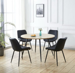Hallowood Furniture Cullompton Large Round Dining Table With Light Oak Effect Top (120Cm) With 4 Black Leather Chairs - thumbnail 1