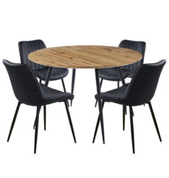 Hallowood Furniture Cullompton Large Round Dining Table With Light Oak Effect Top (120Cm) With 4 Black Leather Chairs - thumbnail 8