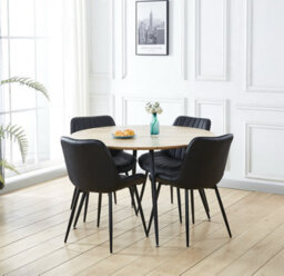 Hallowood Furniture Cullompton Large Round Dining Table With Light Oak Effect Top (120Cm) With 4 Black Leather Chairs - thumbnail 9