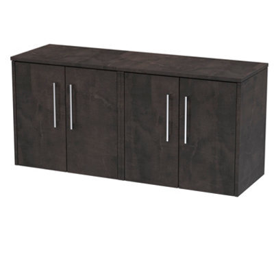 Hudson Reed Juno Wall Hung 4 Soft Close Door Vanity Unit With Colour Match Worktop In Metallic Slate Finish, 1200mm - image 1