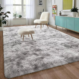 Ameha Luxury Living Room Master Bedroom Anti Slip Soft Shaggy Fluffy Rugs Tye Dye Light Grey Area Rug Lounge Carpets- 200X290 Cm - thumbnail 7