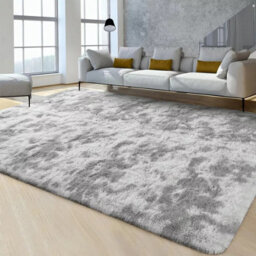 Ameha Luxury Living Room Master Bedroom Anti Slip Soft Shaggy Fluffy Rugs Tye Dye Light Grey Area Rug Lounge Carpets- 200X290 Cm - thumbnail 3