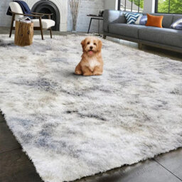 Ameha Luxury Living Room Master Bedroom Anti Slip Soft Shaggy Fluffy Rugs Tye Dye Light Grey Area Rug Lounge Carpets- 200X290 Cm - thumbnail 5