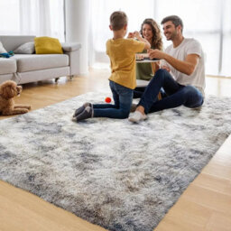 Ameha Luxury Living Room Master Bedroom Anti Slip Soft Shaggy Fluffy Rugs Tye Dye Light Grey Area Rug Lounge Carpets- 200X290 Cm - thumbnail 4