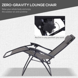 Outsunny 3Pc Zero Gravity Chairs Sun Lounger Table Set W/ Cup Holders Dark Grey - thumbnail 4