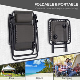 Outsunny 3Pc Zero Gravity Chairs Sun Lounger Table Set W/ Cup Holders Dark Grey - thumbnail 6