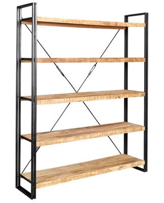 Buttercup Farm Cosmo Industrial Large Open Bookcase - Solid Mango Wood - L40 X W160 X H200 Cm - image 1