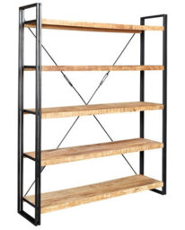 Buttercup Farm Cosmo Industrial Large Open Bookcase - Solid Mango Wood - L40 X W160 X H200 Cm