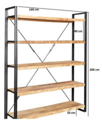 Buttercup Farm Cosmo Industrial Large Open Bookcase - Solid Mango Wood - L40 X W160 X H200 Cm - thumbnail 5