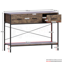 Lassic Vida Designs Brooklyn Dark Wood 3 Drawer Console Table With Undershelf - thumbnail 2