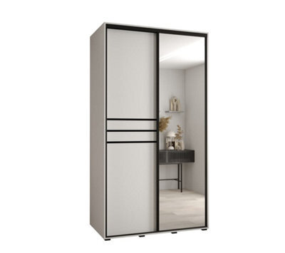 Arte Cannes Xi Mirrored Sliding Door Wardrobe W130Cm - Bright White Storage For Contemporary Living - image 1
