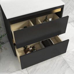 Royal Bathrooms Orion 800mm Hale Black Floor Standing Plain White Countertop Vanity Unit 2 Drawer With Peak Basin & Brushed Brass Accent Trim - thumbnail 4