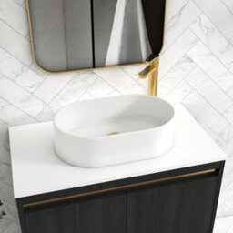Royal Bathrooms Orion 800mm Hale Black Floor Standing Plain White Countertop Vanity Unit 2 Drawer With Peak Basin & Brushed Brass Accent Trim - thumbnail 5