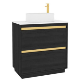 Royal Bathrooms Orion 800mm Hale Black Floor Standing Plain White Countertop Vanity Unit 2 Drawer With Peak Basin & Brushed Brass Accent Trim - thumbnail 6