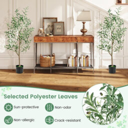 Costway 130Cm Tall Artificial Olive Tree Set Of 2 Fake Potted Trees Home Office Decoration - thumbnail 7