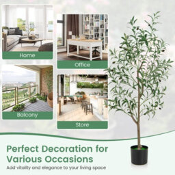 Costway 130Cm Tall Artificial Olive Tree Set Of 2 Fake Potted Trees Home Office Decoration - thumbnail 9