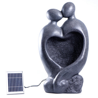 Gardenwize Outdoor Garden Patio Solar Powered Carved Lovers Water Feature With Led Light - Graphite Grey - image 1