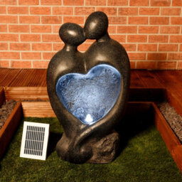 Gardenwize Outdoor Garden Patio Solar Powered Carved Lovers Water Feature With Led Light - Graphite Grey - thumbnail 4