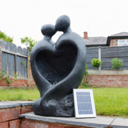 Gardenwize Outdoor Garden Patio Solar Powered Carved Lovers Water Feature With Led Light - Graphite Grey - thumbnail 2