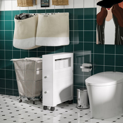 Homcom 72X16Cm Narrow Bathroom Storage Unit 2 Drawers Open Top 4 Wheels Slimline - image 1