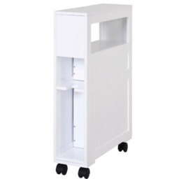 Homcom 72X16Cm Narrow Bathroom Storage Unit 2 Drawers Open Top 4 Wheels Slimline - thumbnail 9