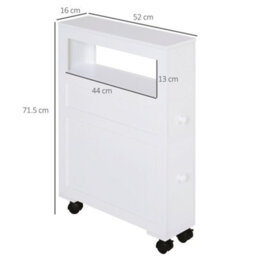 Homcom 72X16Cm Narrow Bathroom Storage Unit 2 Drawers Open Top 4 Wheels Slimline - thumbnail 3