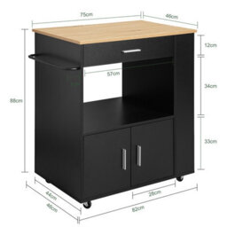 Sobuy Fkw113-Sch, Kitchen Trolley Cart Storage Trolley Serving Trolley Kitchen Cabinet, Black,w75Xd46Xh88 - thumbnail 3