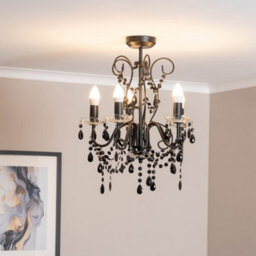 Valuelights Viscount Black 5 Way Ceiling Light Chandelier Fitting With Clear Acrylic Jewel Droplets
