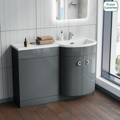 Dene Bathroom Basin Sink Vanity Grey Unit Cabinet Furniture Rh 1100mm - image 1