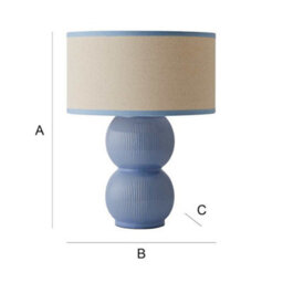 Valuelights Gemma Linen With Blue Trim Shade Stacked Ribbed Blue Glazed Table Lamp With Bulb - thumbnail 8