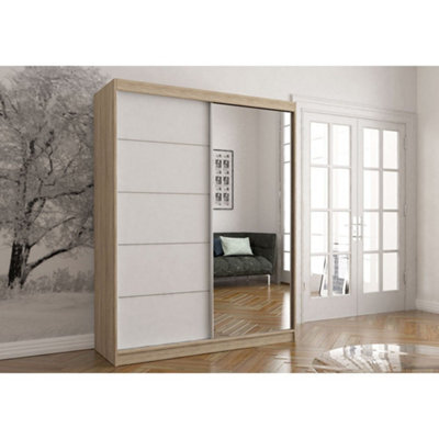 Arte Vista 05 - Compact Oak Sonoma Sliding Door Wardrobe With White And Mirrored Sliding Doors (H)2000mm X (W)1500mm X (D)610mm - image 1
