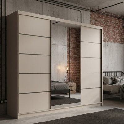 Etna 250 Large Sliding Door Wardrobe With Mirror For Contemporary Homes Cashmere - image 1