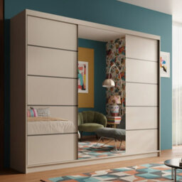 Etna 250 Large Sliding Door Wardrobe With Mirror For Contemporary Homes Cashmere - thumbnail 2