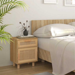 Vidaxl Bedside Cabinets 2 Pcs Brown Solid Wood Pine And Natural Rattan - thumbnail 3