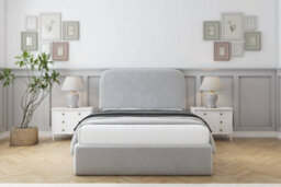 "Sloomy Belvoir Silver Plush Bed Frame With 45"" Upholstered Headboard 5' King"