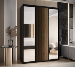 Arte Sapporo Ii Black Mirrored Sliding Door Wardrobe With Lamella Effect (H)2050mm (W)1800mm (D)600mm - thumbnail 1