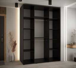 Arte Sapporo Ii Black Mirrored Sliding Door Wardrobe With Lamella Effect (H)2050mm (W)1800mm (D)600mm - thumbnail 4