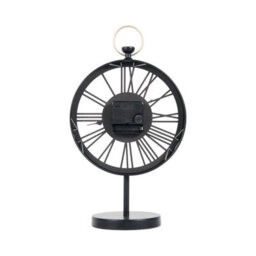 Biznest Tabletop Clock Black Body Roman Numerals Quartz Movement Vintage Open-Frame Desk Design Gold Hand Home Mantel Deco 32X20Cm - thumbnail 3