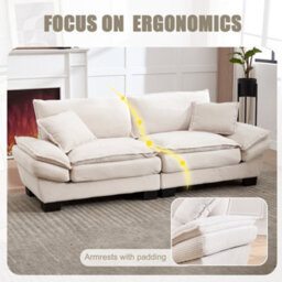 Matteo Oversized 2-Seater Corduroy Loveseat - Beige - thumbnail 2