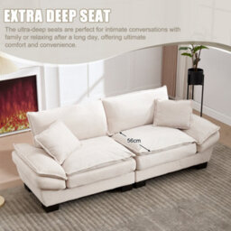 Matteo Oversized 2-Seater Corduroy Loveseat - Beige - thumbnail 3