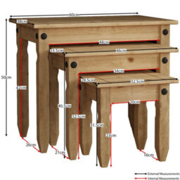 Nest Of 3 Tables Solid Waxed Pine Living Room Furniture Units - thumbnail 2