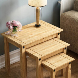 Nest Of 3 Tables Solid Waxed Pine Living Room Furniture Units - thumbnail 4