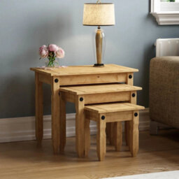Nest Of 3 Tables Solid Waxed Pine Living Room Furniture Units - thumbnail 1
