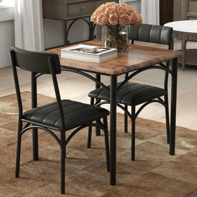 Brown 3X Dining Set Kitchen Table & 2 Upholstered Chairs Small Space - image 1