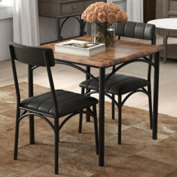 Brown 3X Dining Set Kitchen Table & 2 Upholstered Chairs Small Space - thumbnail 1